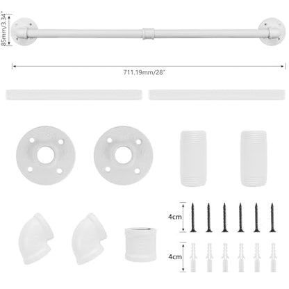 Industrial Pipe Towel Rack Towel Bar, Heavy Duty Wall Mounted Rustic Farmhouse Bath Towel Holder for Bathroom (White, 28 inch) - color: White, size: 28 inch