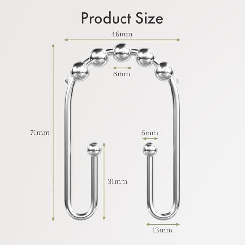 AmazerBath Shower Curtain Hooks Chrome Metal Shower Curtain Rings Rust Proof, Double Sided Shower Curtain Hooks for Shower Curtain Liner Smooth Shower Hooks Rings for Bathroom, Shower Rod Hook 12Pcs - color: Chrome, style: Modern