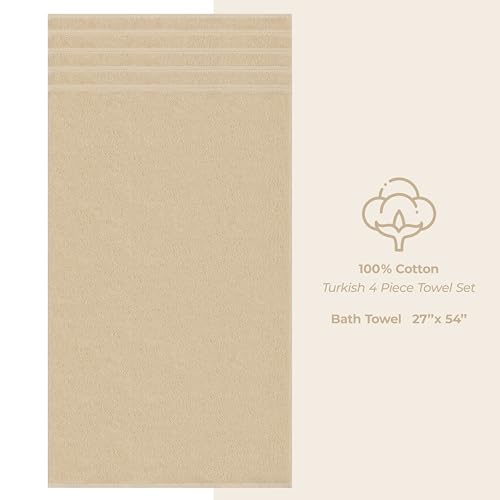 American Soft Linen 100% Cotton Luxury Turkish Towels, 4 PC Bath Towel Set | Soft Absorbent Quick Dry OEKO Tex Standard 100 Certificated Durable Machine Washable Premium Hotel Quality - color: Beige, size: 27"x54"