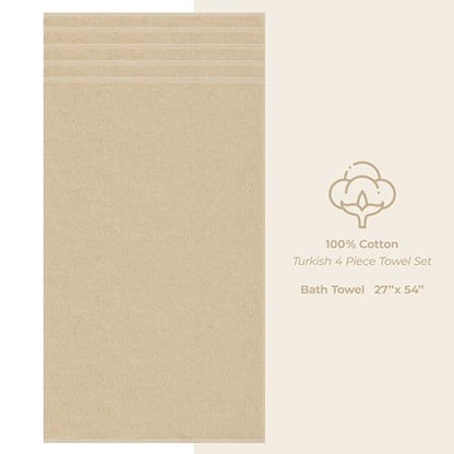 American Soft Linen 100% Cotton Luxury Turkish Towels, 4 PC Bath Towel Set | Soft Absorbent Quick Dry OEKO Tex Standard 100 Certificated Durable Machine Washable Premium Hotel Quality - color: Beige, size: 27"x54"