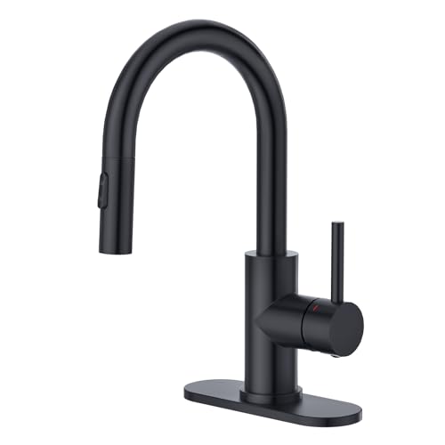 CREA Bathroom Faucet with Pull Out Sprayer,Black Bar Sink Faucets for Small Kitchen Mini Pre Wet Bar Vanity,Single Handle Pull Down 2 Modes,cUPC/NSF - color: A-Black