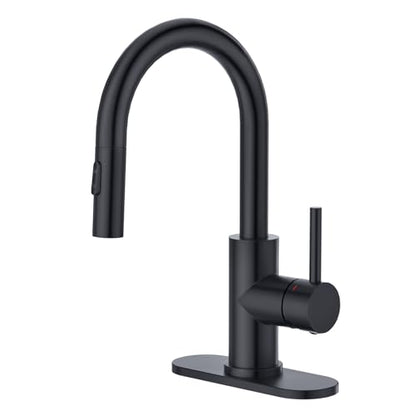CREA Bathroom Faucet with Pull Out Sprayer,Black Bar Sink Faucets for Small Kitchen Mini Pre Wet Bar Vanity,Single Handle Pull Down 2 Modes,cUPC/NSF - color: A-Black