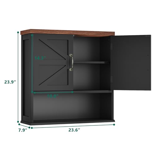 Smuxee Farmhouse Bathroom Cabinet Wall Mounted, Black Medicine Cabinet with Adjustable Shelf, Bathroom Cabinet for Living Room, Laundry Room - color: Black, size: Big