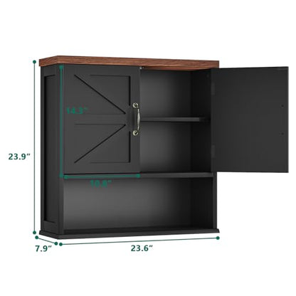 Smuxee Farmhouse Bathroom Cabinet Wall Mounted, Black Medicine Cabinet with Adjustable Shelf, Bathroom Cabinet for Living Room, Laundry Room - color: Black, size: Big