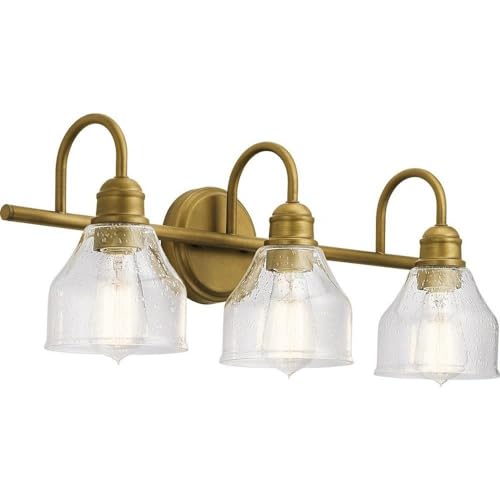 Kichler Avery 24" 3 Light Bathroom Vanity Light in Natural Brass, Vintage Bathroom Wall Mount Fixture with Clear Seeded Glass, (24" W x 9.25" H), 45973NBR - color: Natural Brass, size: 3-Light