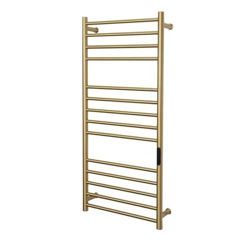 Gold Heated Towel Warmers for Bathroom, Wall Mounted Hot Towel Racks, Heated Towel Drying Rack with Timer & Temperature Multi-Level Adjustable (14 Bars Brushed Gold, Hardwired) - color: 14 Bars Brushed Gold, size: Hardwired