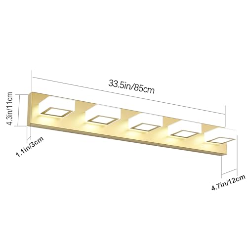 Ralbay Modern LED Gold Bathroom Vanity Lights 5 Lights LED Modern Gold Vanity Lights Over Mirror Fixture Acrylic Gold Vanity Wall Light (White Light 6000K), 33.5 inch, 8590-gold-silver - size: 33.5 inch