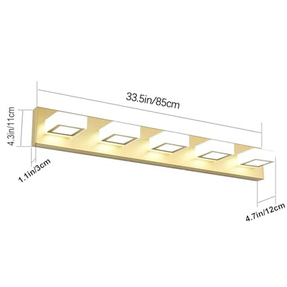 Ralbay Modern LED Gold Bathroom Vanity Lights 5 Lights LED Modern Gold Vanity Lights Over Mirror Fixture Acrylic Gold Vanity Wall Light (White Light 6000K), 33.5 inch, 8590-gold-silver - size: 33.5 inch