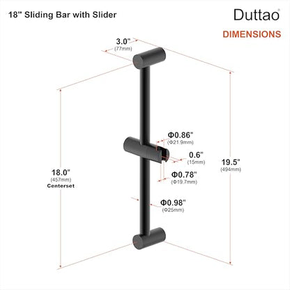Shower Slider bar 18 Inches with Adjustable Handheld Shower Head Holder for Bathroom Shower Bar for Shower Head Stainless Steel Sliding bar with ABS Slider Matte Black Finished DT5961MT Duttao - color: Matte Black