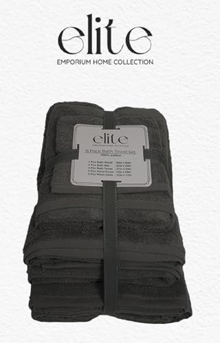 ELITE Emporium Home Collection 8-Piece Cotton Bath Towel Set - Ultra Soft, 550 GSM, Quick-Dry - Bath Sheet, Bath Towels, Hand Towels, Washcloths, Bath Mat - Luxury Bathroom Towel Set (Charcoal Grey) - color: Charcoal Grey