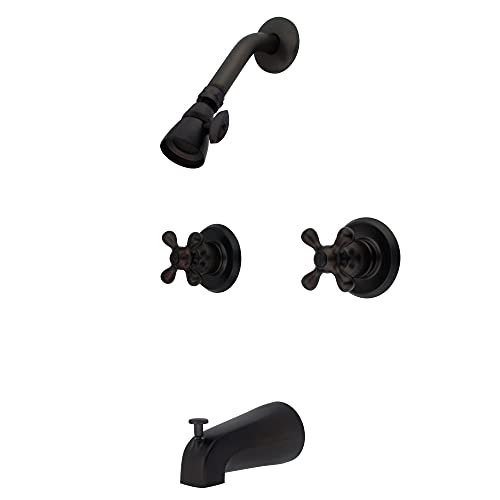Kingston Brass KB245AX Twin Handle Tub and Shower Faucet with Decor Cross Handle, Oil Rubbed Bronze, 5-Inch Spout Reach , Oil-Rubbed Bronze - color: Oil Rubbed Bronze