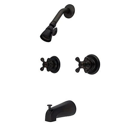 Kingston Brass KB245AX Twin Handle Tub and Shower Faucet with Decor Cross Handle, Oil Rubbed Bronze, 5-Inch Spout Reach , Oil-Rubbed Bronze - color: Oil Rubbed Bronze