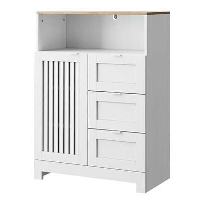 Smart FENDEE Bathroom Storage Cabinet with 3 Drawers, Floor Cabinet with Louvered Door, Freestanding Storage Unit for Bathroom, Kitchen, Living Room, White - size: 33.86" Small Floor Cabinet