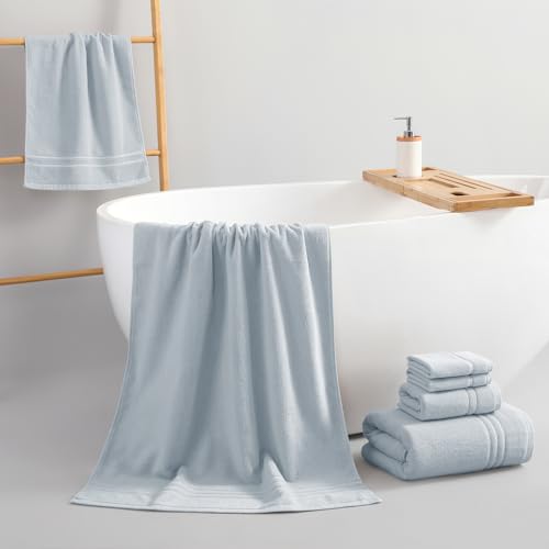 REDKISS Light Grey Towels Set 6 Piece Cotton Towel Sets with 2 Bath Towels, 2 Hand, 2 Washcloths, 650GSM Hotel Quality, Soft, Highly Absorbent Towels for Bathroom Gym, Ideal Everyday Use - color: Light Grey