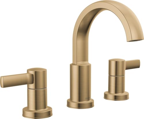 Delta Albion Brushed Gold Bathroom Faucet 3 Hole, 8 Inch Widespread Bathroom Sink Faucet for Vanity, Metal Push-Pop Drain Assembly, Champagne Bronze 35855LF-CZ - color: Champagne Bronze