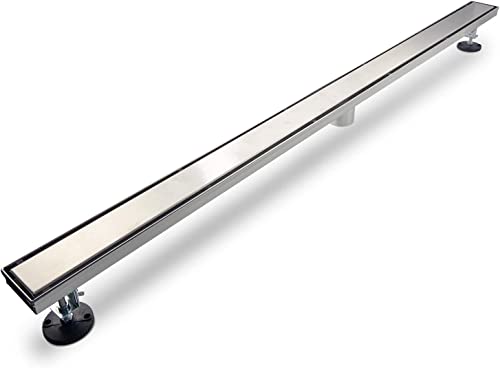 60"Linear Shower Drain Brushed Silver Drain with Tile Insert Grate | AISI 304 Stainless Steel Fast Drainage Rectangle Hidden Shower Trench,Detachable Hair Catcher Easy to install,Leveling Feet - color: Stainless Steel, size: 60 Inch (No Base)