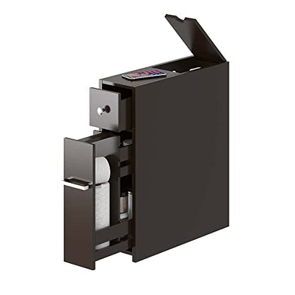 Spirich Small Bathroom Storage Cabinet with Toilet Paper Holder, Espresso | Slide-Out Drawers, Hidden Top Compartment, Toilet Paper Storage, Slim Freestanding Design for Bathrooms and Narrow Spaces - color: Espresso