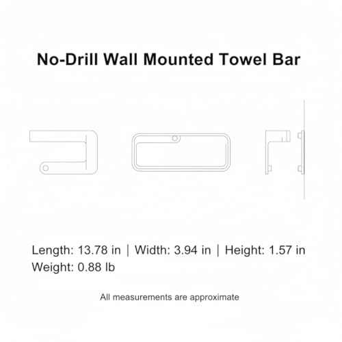 Towel Bar, 13.8-Inch Adhesive Metal Bathroom Rack with No-Drill Mount for Smooth Walls, Hole-Free Installation (1 Piece) - color: White