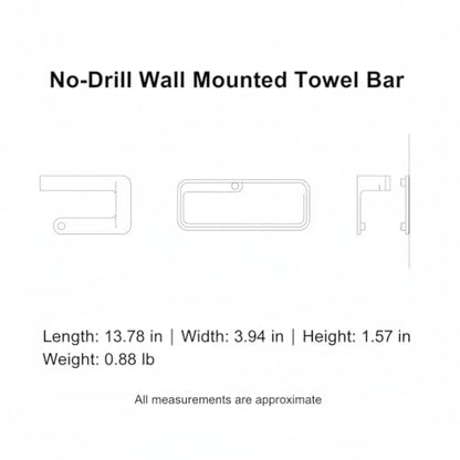 Towel Bar, 13.8-Inch Adhesive Metal Bathroom Rack with No-Drill Mount for Smooth Walls, Hole-Free Installation (1 Piece) - color: White