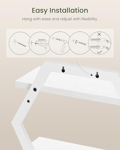 Hexagon Floating Shelves for Wall, Set of 2, 2 -Tier Hanging Shelves, Wall Mounted Storage Shelves, for Living Room, Bedroom, Kitchen, Home Office, Study, White TBJ06P2WB - color: White