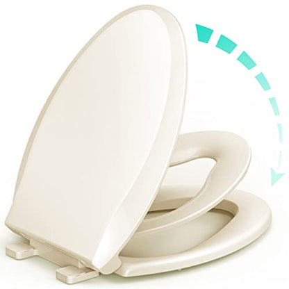 Elongated Toilet Seat with Built-in Potty Training Seat for Toddlers& Adults, Slow Close, Never Loosen, Heavy Duty, Ergonomic, Space Saving Toddler Toilet Seat, (Elongated 18.5", Oval, Bone/Almond) - size: Elongated 18.5"(Bone/Almond)