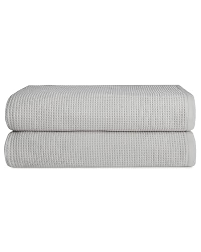 Cozy Earth Waffle Bath Sheets, Mini Textured Waffle Weave Pattern | 60% Cotton 40% Viscose from Bamboo Bath Sheets 40 x 65 Inches, Soft and Absorbent Terry, 2 Pack - color: Light Grey, size: Bath Sheet
