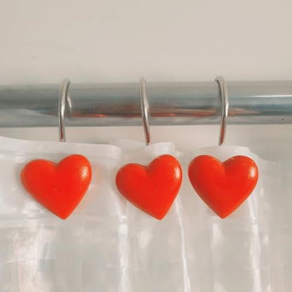 Twofish Home Red Heart Shower Curtain Hooks Anti Rust Shower Curtain Hooks Decorative Resin Red Heart Shower Curtain Rings Set of 12 - color: Red Heart