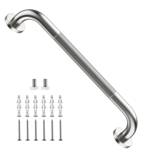 16 Inch Anti Slip Shower Grab Bar Handle, ZUEXT Brushed Nickel Stainless Steel Bathroom Grab Bar, Knurled Bathroom Balance Bar,Safety Hand Rail Support,Handicap Injury Senior Assist Bath Handle - color: Brushed Nickel, size: 16 Inch