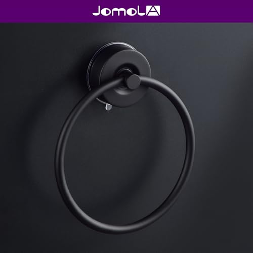 JOMOLA Stainless Steel Suction Cup Towel Ring Holder - No Drill Bathroom & Shower Accessories, Rustproof Adjustable Towel Rack for Spa, Poolside, Gym, RV, Boat, Matte Black - color: Black-1 Pack