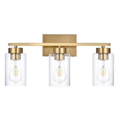 3-Light Bathroom Vanity Light, Modern Brushed Gold Wall Lights with Clear Glass Shades, Bathroom Wall Sconce Lamp for Mirror Living Room Bedroom Hallway - color: 3 Light Gold-Small