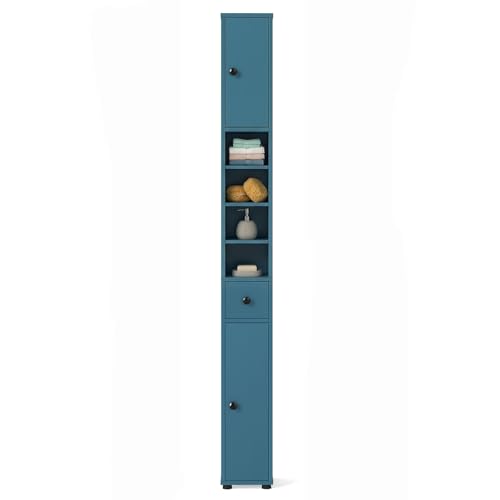 Giantex 71” Tall Slim Bathroom Storage Cabinet (Blue, 1) | Narrow Floor Cabinet with 2 Doors, 5 Adjustable Shelves, 1 Drawer, Anti-Tipping Device for Small Spaces, Living Room, Kitchen - color: Blue
