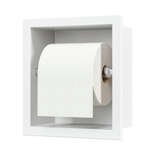 Neodrain White Recessed Toilet Paper Holder,for Standard/Mega Roll | 304 Stainless Steel,Built-in Wall Toilet Paper Holder ,Stylish Mega Roll Tissue Dispenser for Bathroom, RV - color: White