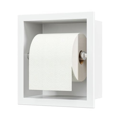 Neodrain White Recessed Toilet Paper Holder,for Standard/Mega Roll | 304 Stainless Steel,Built-in Wall Toilet Paper Holder ,Stylish Mega Roll Tissue Dispenser for Bathroom, RV - color: White