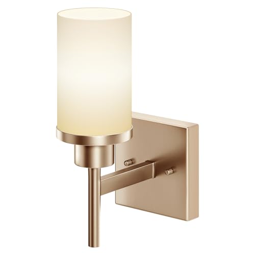 Vanity Lighting Fixtures with White Frosted Glass Champagne Bronze Wall Lamp Over Bathroom Mirror for Bedroom, Living Room, Washroom Porch T001CPG-L1 - color: Champagne Bronze, size: 1-Light