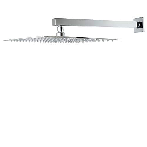 Shower Head with Extension Arm, High Pressure Square with ShowerArm, Stainless Steel Rainfall -Waterfall Full Body Coverage (12'' Shower with 16'' Arm, Chrome) - color: Chrome, size: 12'' Shower with 16'' Arm
