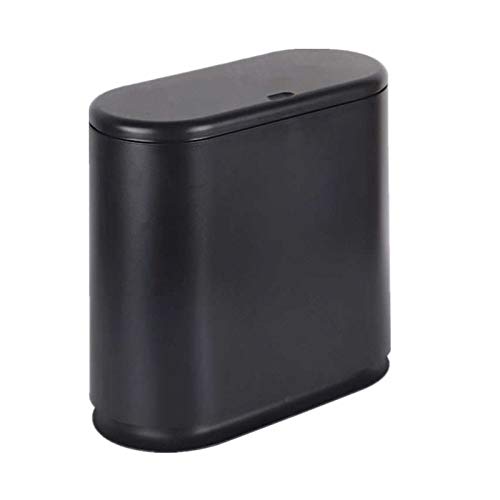 IEEK Plastic Trash Can with Press Top Lid,3.2 Gallon /12 Liter Garbage Can,Black Modern Waste Basket Thin Trash Cans for Bathroom,Kitchen,Living Room,Office and Narrow Spaces - color: Black