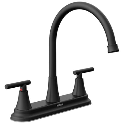 HURRAN 2 Handle Kitchen Sink Faucet, 8 Inch High Arc 360°Swivel Kitchen Sink Faucet, 3 Hole Kitchen Faucet Without Side Sprayer, Centerset RV Kitchen Faucet with Stainless Steel Pipe, Black - color: Black, style: Without Side Sprayer