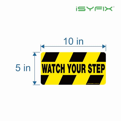 iSYFIX Watch Your Step Floor Decals Stickers, 10x5 Inch, 6 Pack | Self-Adhesive Vinyl, Laminated Anti-Slip, Water Resistance, Indoor & Outdoor - size: 10x5 inch