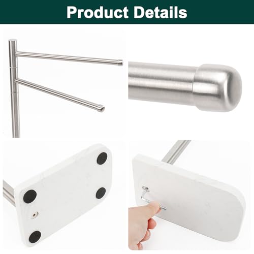 Hand Towel Holder, F-Shape Hand Towel Stand with Marble Base, Stainless Steel Swivel Hand Towel Rack Standing Towel Bar for Bathroom Kitchen Countertop, 2 Arms (Brushed Nickel) - color: Brushed Nickel