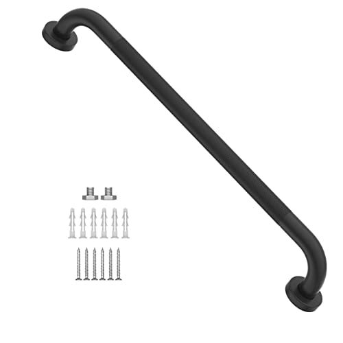 24 Inch Anti Slip Shower Grab Bar Oil Rubbed Black, Munzong Bath Safety Bar | 1.25" Diameter Bathroom Grab Bar Knurled Bathroom Balance Bar Hand Rail Support Handicap Elderly Senior Assist Handle - color: Black, size: 24 Inch