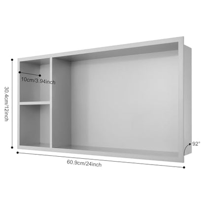 Stainless Steel Shower Niche No Tile Needed 24" X 12", Recessed Wall Niche Bathroom Shelf, Niche for Shower Wall, Shampoo Storage Organizer for Bathroom Storage - Silver