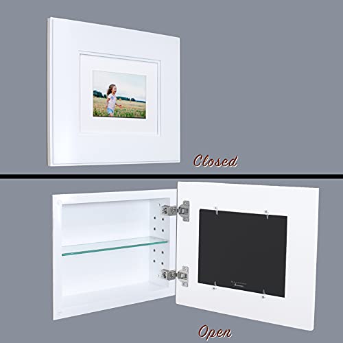 14x11 Concealed Picture Frame Medicine Cabinet Without Mirror for Bathroom, Recessed, Made in North America, Real Wood, NO MDF, Adjustable Shelves, Hidden, Shaker White - color: Shaker White, size: 14x11