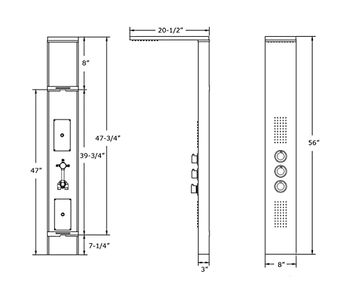 Blue Ocean ™ 56" Stainless Steel SPS8729 Thermostatic Shower Panel Column System with Rainfall Shower Head, Body Nozzles, and Handheld Shower Head, Shower Tower - style: 56 inch stainless steel