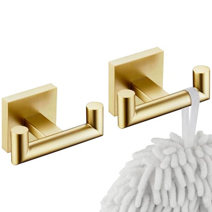 KOKOSIRI Robe Hooks Bathroom Double Towel Coat Hook for Bath Kitchen Wall Mounted, 2 Pack Brushed Gold Stainless Steel B1015BG-P2 - color: Brushed Gold, size: 2 Pack