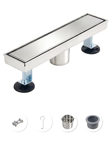 12 Inch Brushed Stainless Steel Linear Shower Drain | CUPC Certified 2-in-1 Tile Insert for Curbless Showers. 304 Steel, 15.8GPM Flow. Includes Hair Catcher & Adjustable Feet. - color: Brushed Stainless, size: 12in