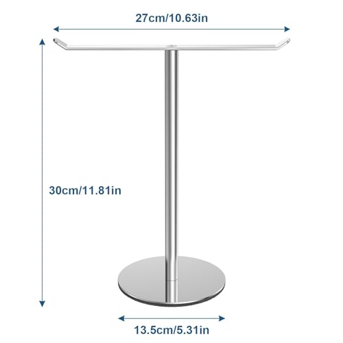 Silver T-Shaped Hand Towel Holder Stand for Countertops, Stainless Steel | Countertop rack for bathrooms and kitchens; organizes hand towels, headbands and other lightweight items. - color: Brushed Nickel