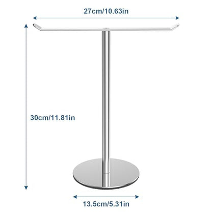 Silver T-Shaped Hand Towel Holder Stand for Countertops, Stainless Steel | Countertop rack for bathrooms and kitchens; organizes hand towels, headbands and other lightweight items. - color: Brushed Nickel