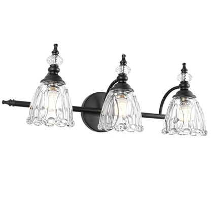 Matte Black Bathroom Vanity Light, Farmhouse Bathroom Light Fixtures Over Mirror, 3 Light Vanity Lighting Fixtures, Flower Glass Shade Wall Sconce Lighting - color: Black, size: 3 light