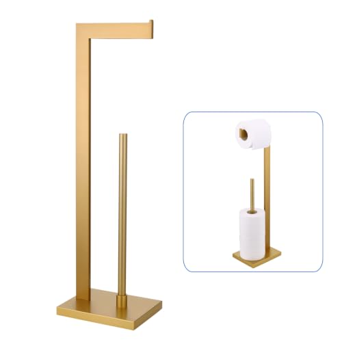 Gold Freestanding Toilet Paper Holder with Reserve - 304 Stainless Steel Bathroom Tissue Roll Holder Holds 4 Rolls - color: Gold