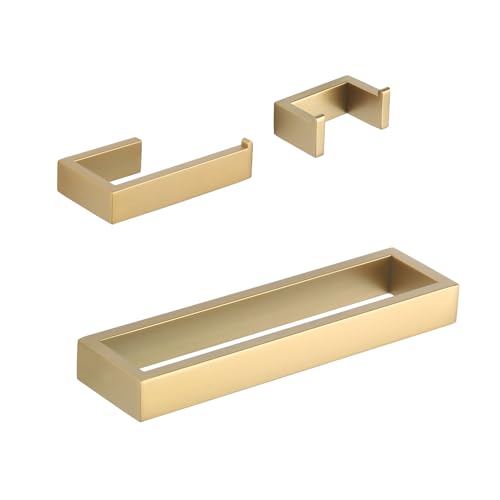 GERZWY Bathroom Accessory 3-Piece Set SUS 304 Stainless Steel Toilet Paper Holder Towel Ring Towel Hooks Wall Mount Gold Finished HG1708-3BE - color: Gold
